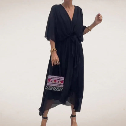 Aristea - Elegante Abito con Cintura Nero