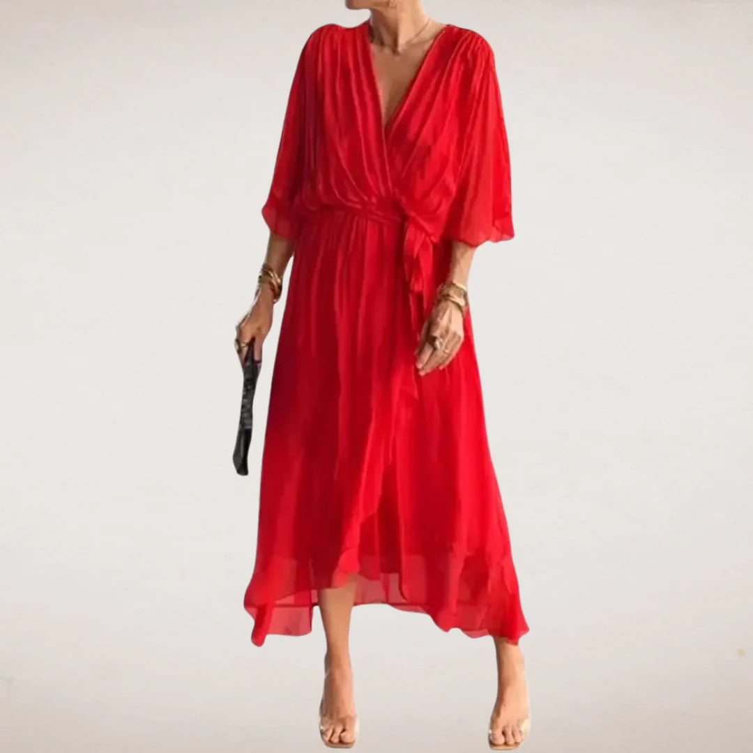 Aristea - Elegante Abito con Cintura Rosso