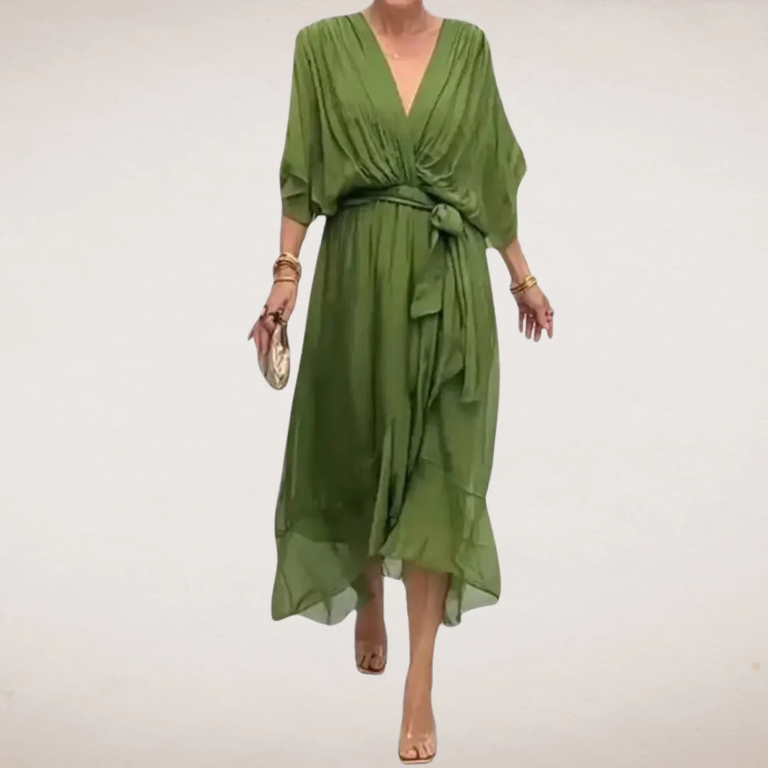 Aristea - Elegante Abito con Cintura Verde