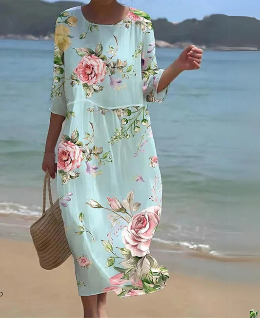 Armanda - Abito elegante con stampa floreale Azzurro e rosa 