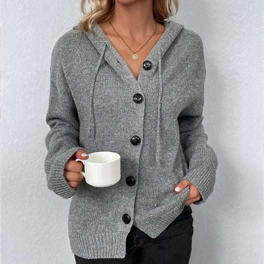 Armida - Cardigan con cappuccio e coulisse donna Grigio