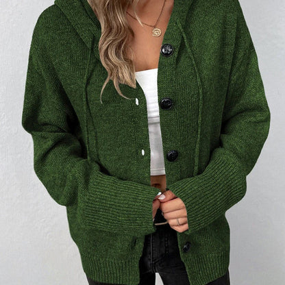 Armida - Cardigan con cappuccio e coulisse donna Verde
