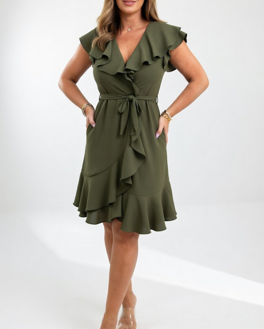 Nadina - Abito Portafoglio Elegante con Volant Donna