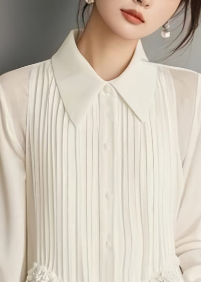 Simona - Blusa bianca in chiffon con pizzo donna