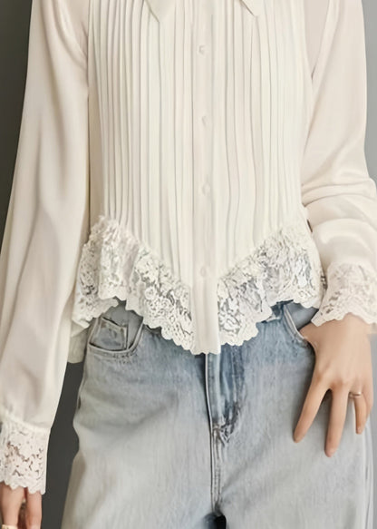 Simona - Blusa bianca in chiffon con pizzo donna