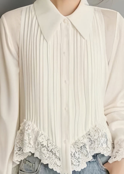 Simona - Blusa bianca in chiffon con pizzo donna