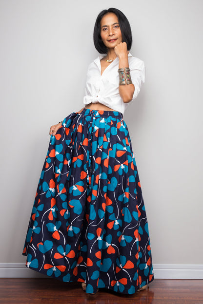 Martilda – Gonna Maxi Plissettata Floreale Blu in Cotone Estiva