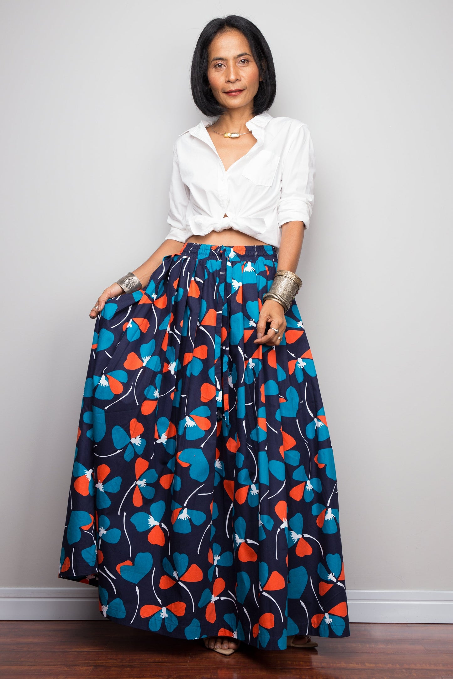 Martilda – Gonna Maxi Plissettata Floreale Blu in Cotone Estiva