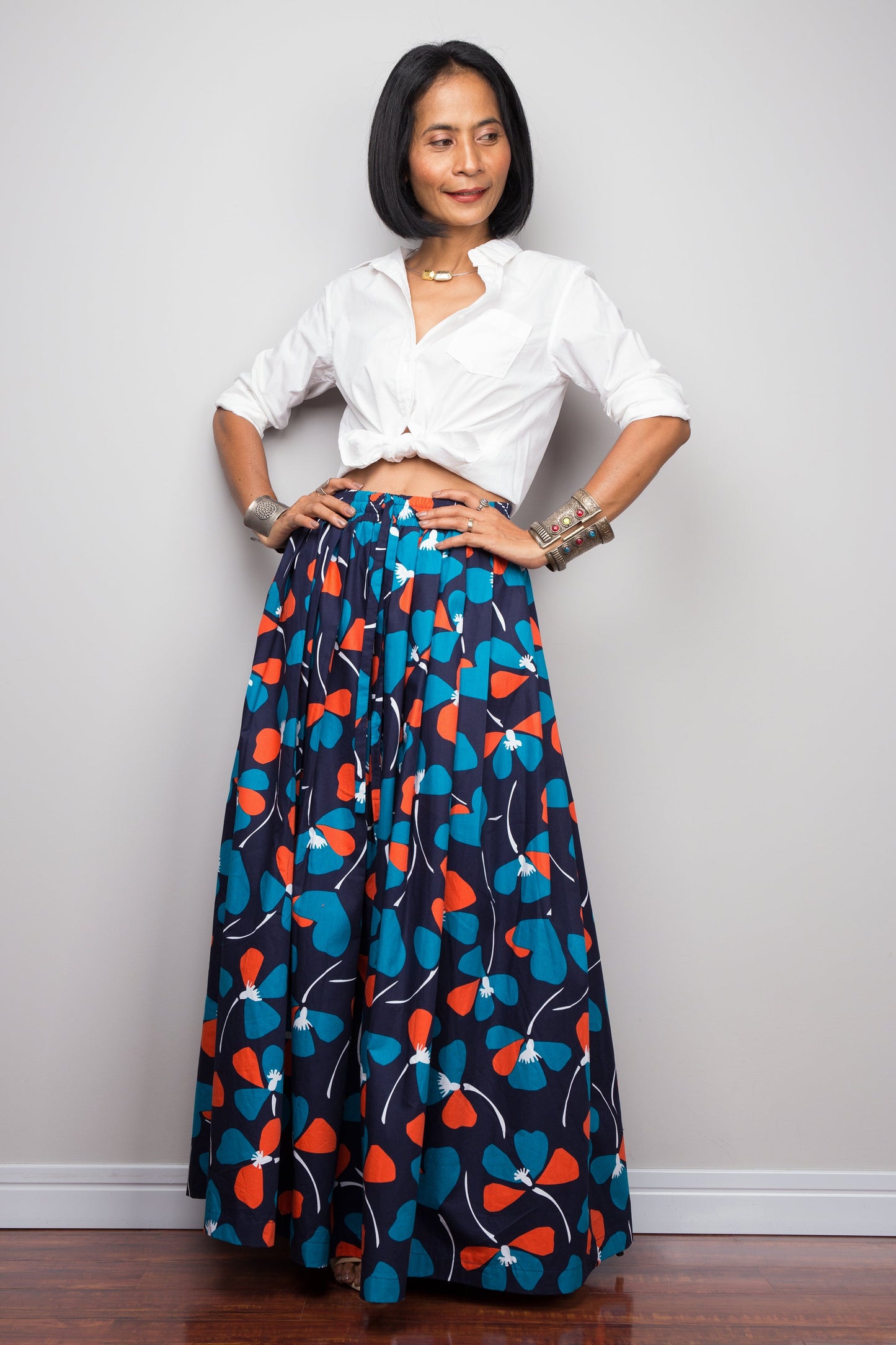 Martilda – Gonna Maxi Plissettata Floreale Blu in Cotone Estiva