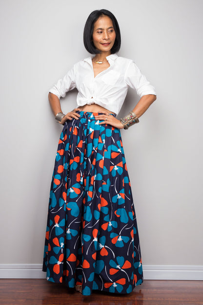 Martilda – Gonna Maxi Plissettata Floreale Blu in Cotone Estiva