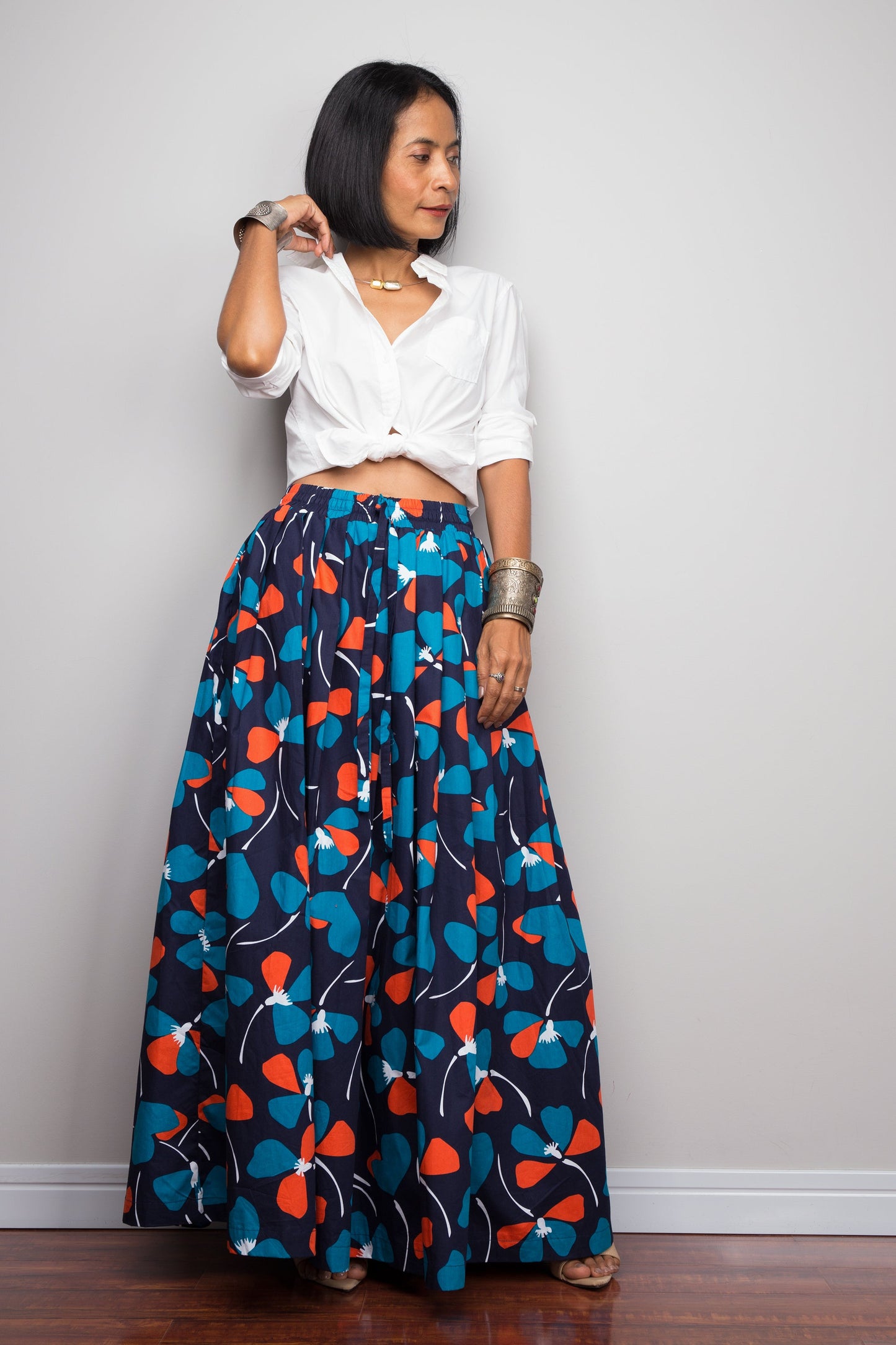 Martilda – Gonna Maxi Plissettata Floreale Blu in Cotone Estiva