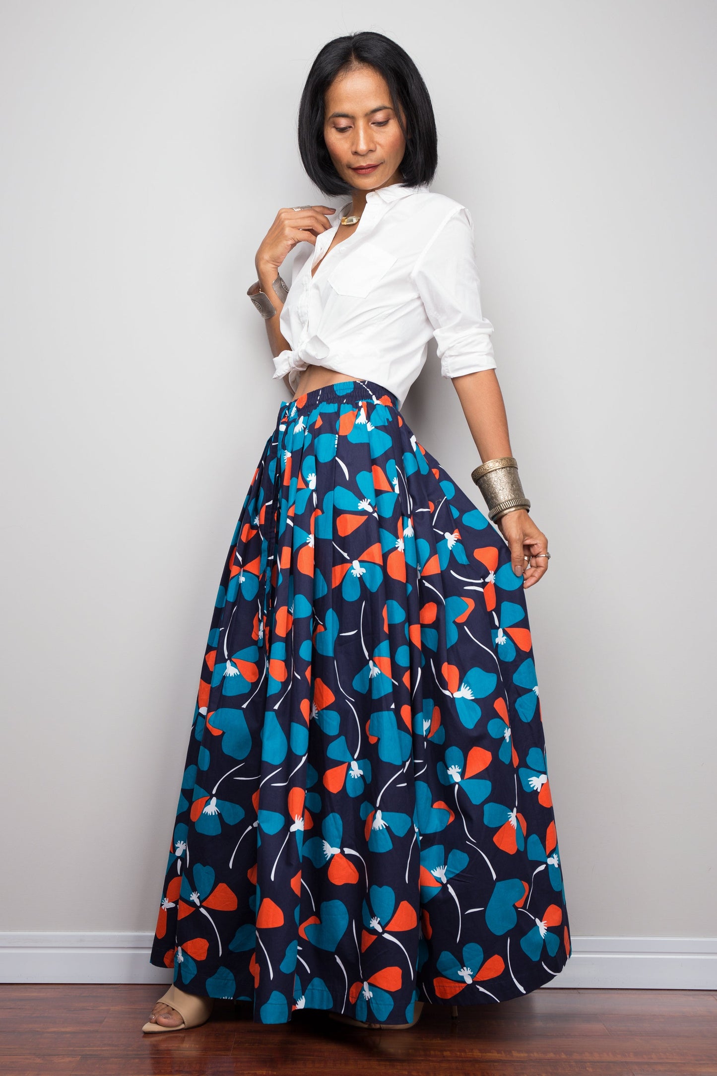 Martilda – Gonna Maxi Plissettata Floreale Blu in Cotone Estiva