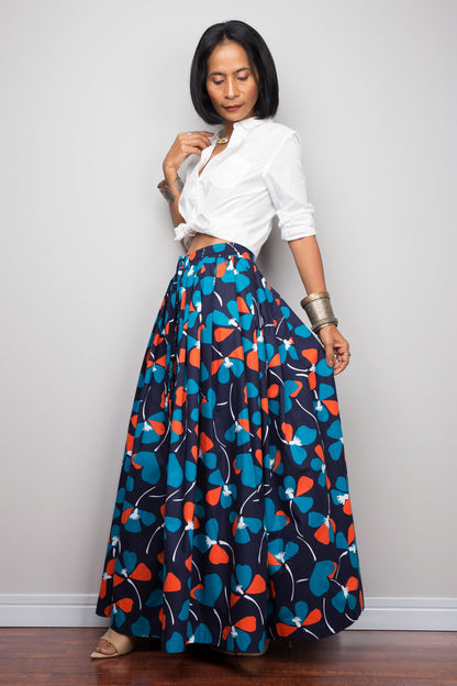 Martilda – Gonna Maxi Plissettata Floreale Blu in Cotone Estiva