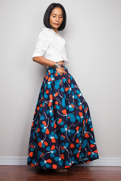 Martilda – Gonna Maxi Plissettata Floreale Blu in Cotone Estiva
