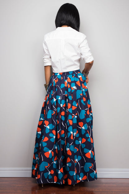 Martilda – Gonna Maxi Plissettata Floreale Blu in Cotone Estiva