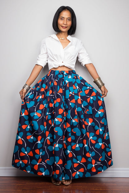 Martilda – Gonna Maxi Plissettata Floreale Blu in Cotone Estiva