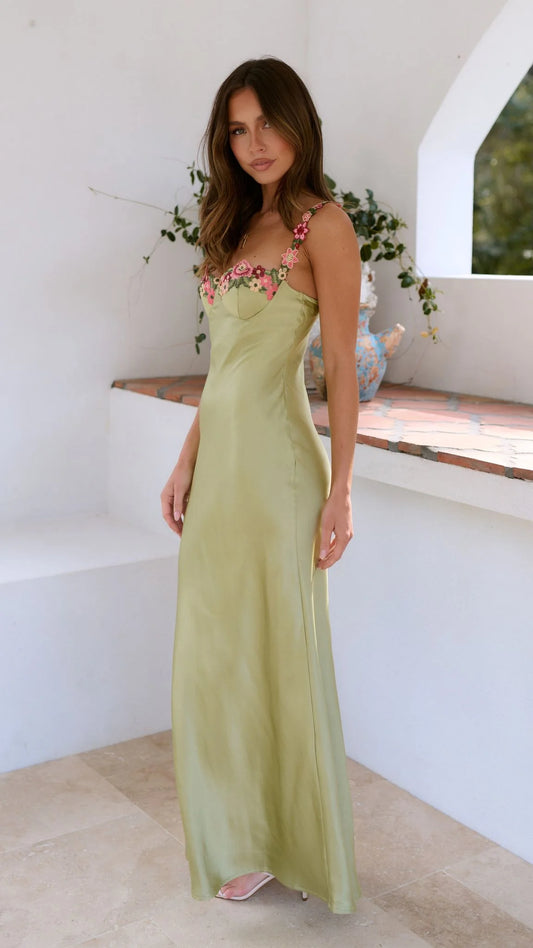 Aurelia - Abito lungo con dettagli floreali Verde