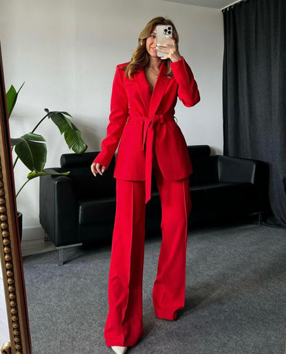 Aurora - Tailleur LARA elegante in cotone rasato Rosso