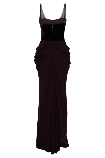 Menilda – Roxanne Abito Maxi con Corsetto in Velluto Cacao