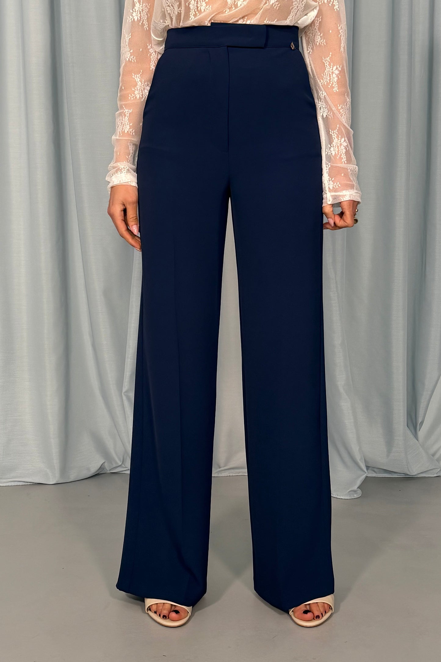 Iva - Pantaloni Gamba Ampia Vita Alta Tasche Donna