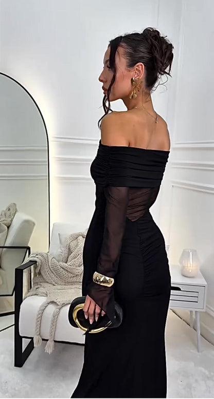 Giacinta - Abito Lungo Scollo Barca Trasparenza Donna