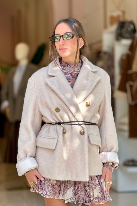 Juliana - Cappotto Corto Donna Burro con Cinturina