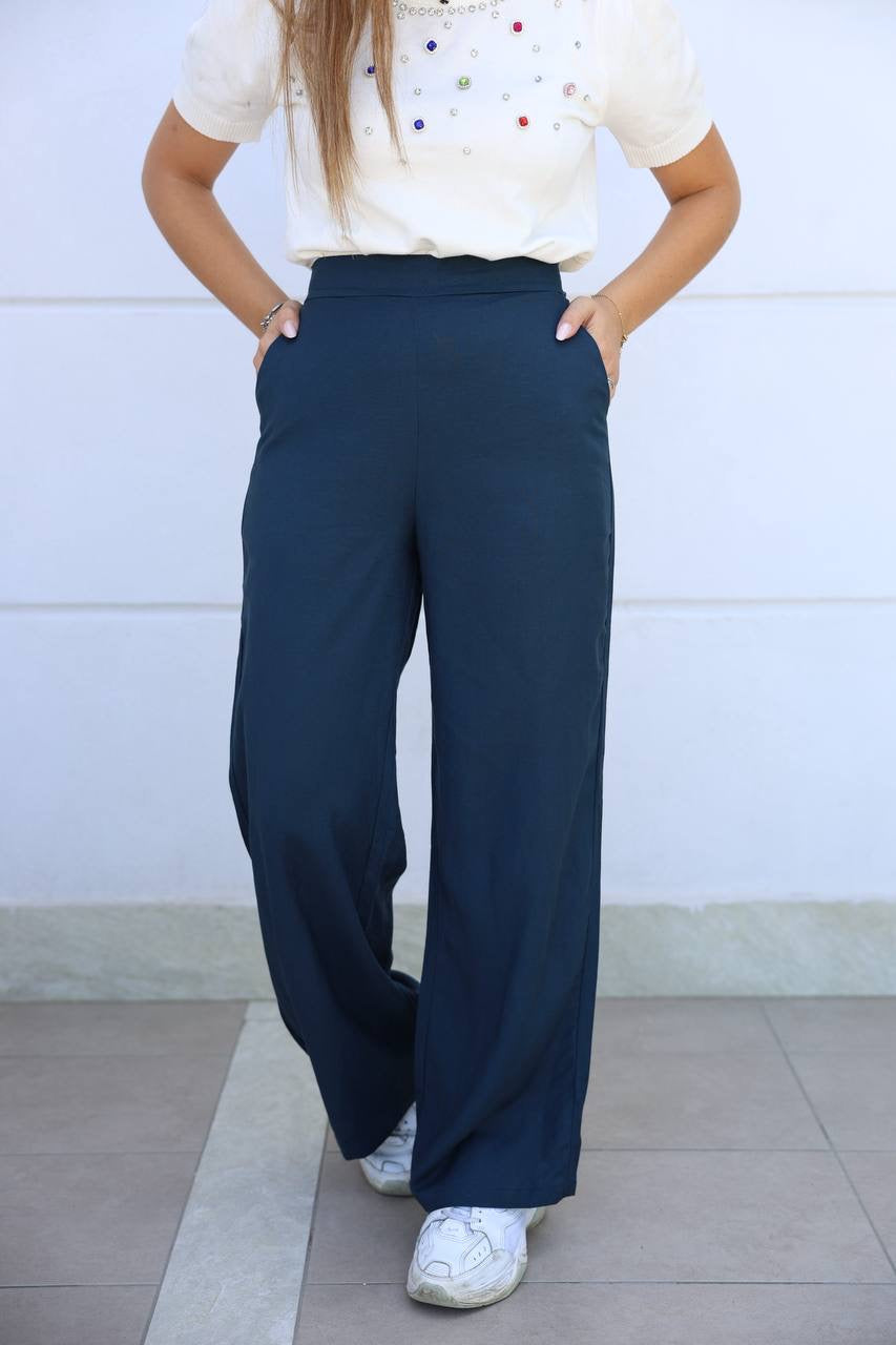 Halvarda - Pantalone Palazzo Vita Alta Elastico Donna