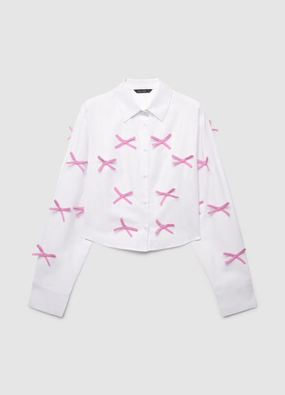 Barbara - Camicia crop bianca con fiocco donna Bianco