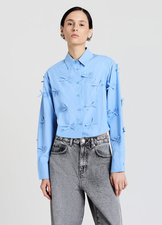 Barbara - Camicia crop bianca con fiocco donna Blu