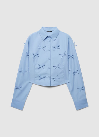 Barbara - Camicia crop bianca con fiocco donna Blu