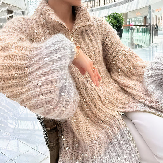 Battistina – Maglia di Seta Scintillante Donna Elegante Oro