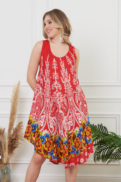 Beatrice - Abito Smanicato Floreale Eleganza Naturale Corallo
