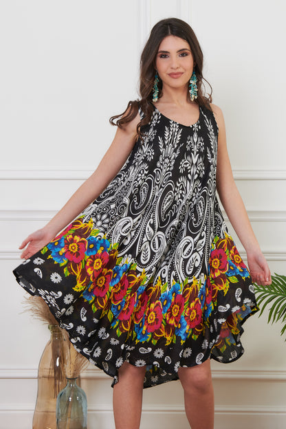 Beatrice - Abito Smanicato Floreale Eleganza Naturale Nero
