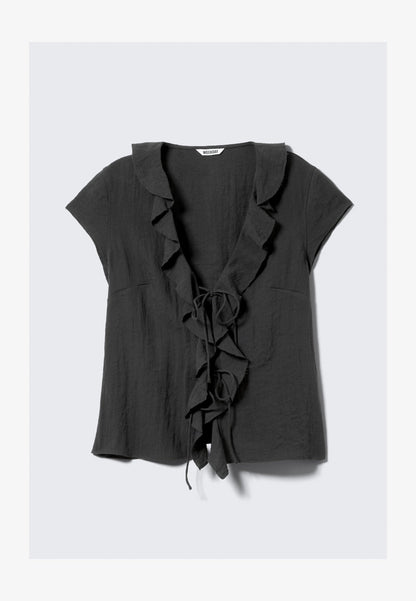 Beatrice – Blusa con Volant Grigio Scuro Elegante