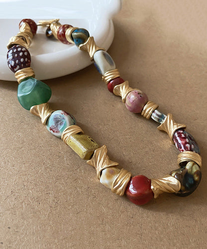 Mirella - Collana Collar Perline Arcobaleno Dorata Donna