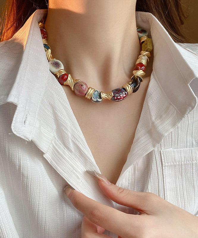 Mirella - Collana Collar Perline Arcobaleno Dorata Donna