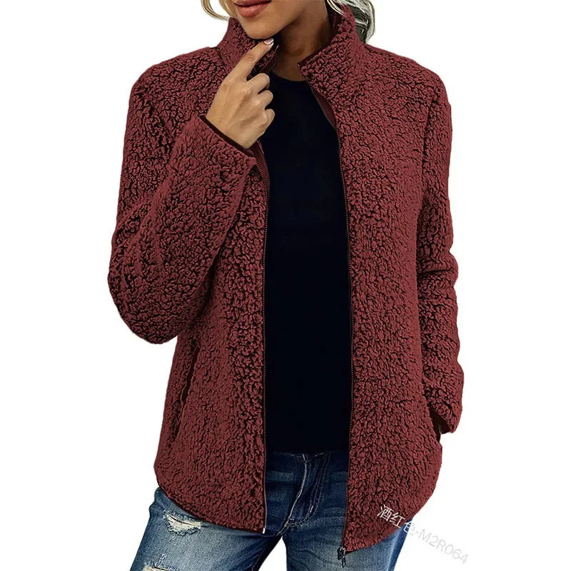 Bellina – Giacca Donna Invernale Calda in Pile Vino rosso