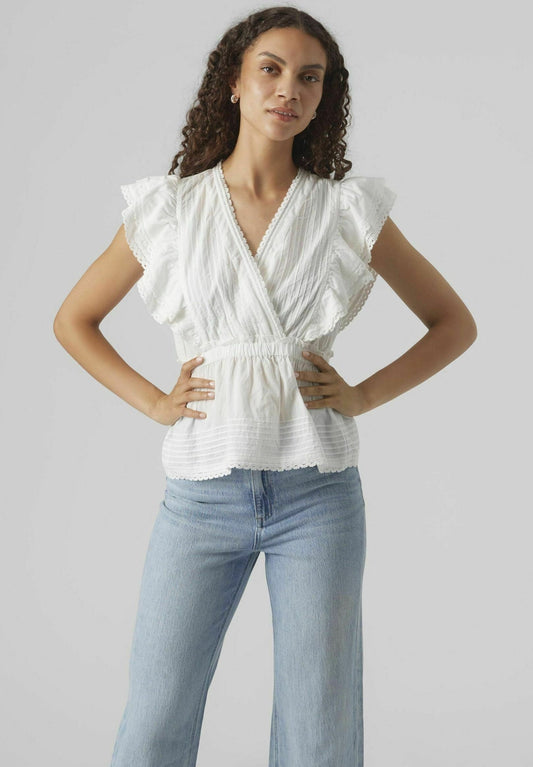 Benedetta – Blusa Bianca Scollo a V Stile Minimal
