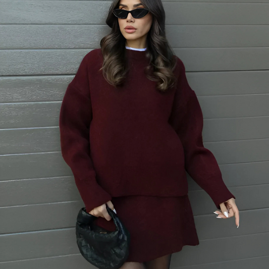 Benigna – Set Donna con Gonna e Maglione Abbinato Bordeaux