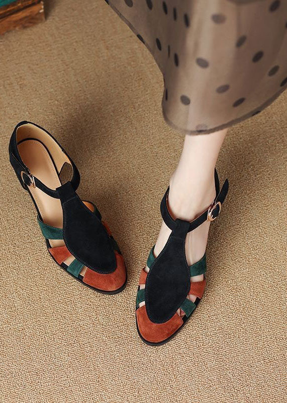 Matilda – Sandali Neri con Tacco Chunky in Camoscio Elegante con Cinturino