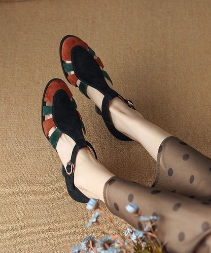 Matilda – Sandali Neri con Tacco Chunky in Camoscio Elegante con Cinturino