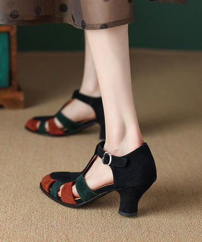Matilda – Sandali Neri con Tacco Chunky in Camoscio Elegante con Cinturino