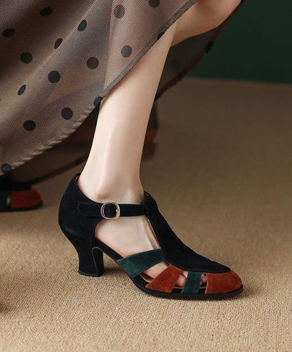Matilda – Sandali Neri con Tacco Chunky in Camoscio Elegante con Cinturino