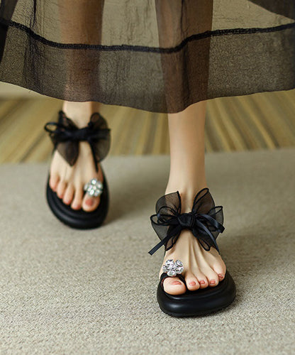 Arianna - Sandali Slide Neri Fiocco Tulle Zirconi