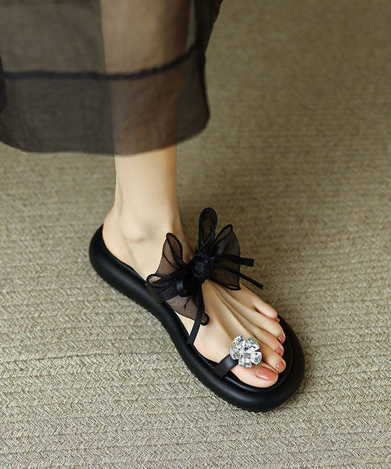 Arianna - Sandali Slide Neri Fiocco Tulle Zirconi