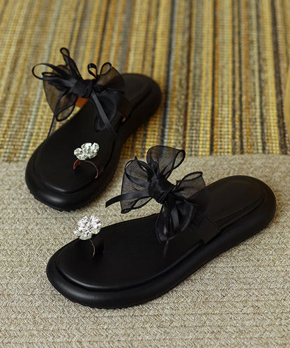 Arianna - Sandali Slide Neri Fiocco Tulle Zirconi