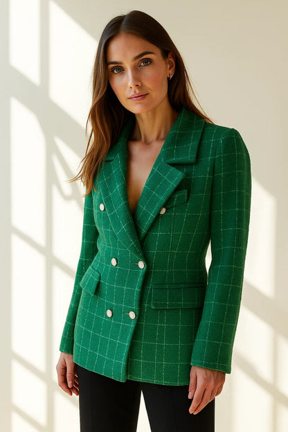 Piera – Blazer Doppiopetto Verde A Quadri Dal Taglio Sartoriale