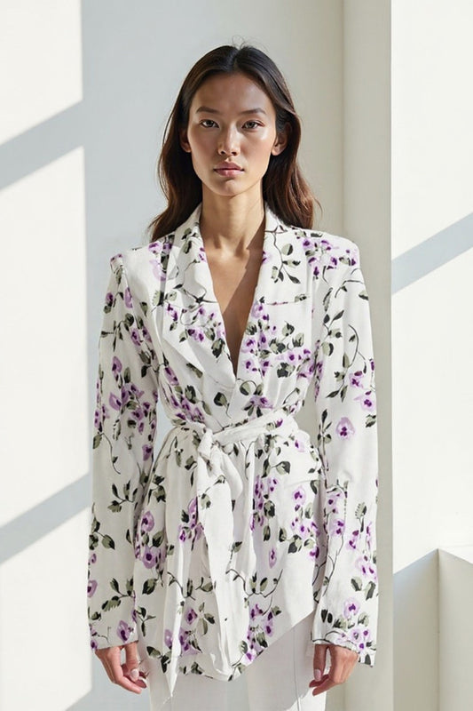 Penelope – Blazer Lungo Floreale Con Cintura Raffinata