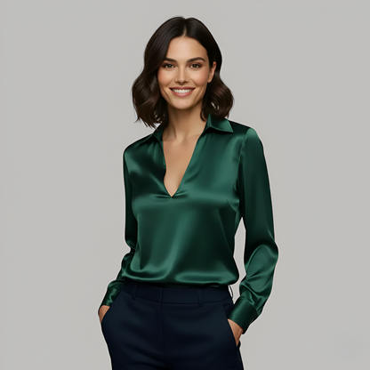 Noemi – Blusa Con Scollo A V E Finitura Luminosa Effetto Slanciato
