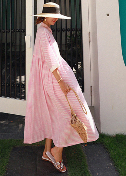 Zelia - Abito Lungo Rosa Boho Colletto Peter Pan